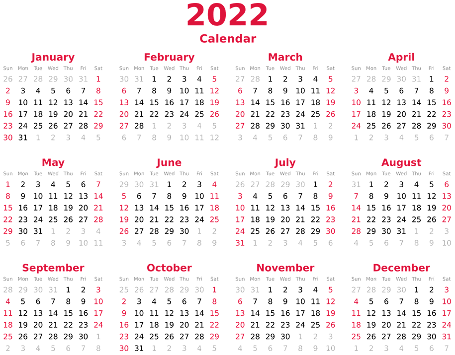 Image of 2022 monthly calendar
