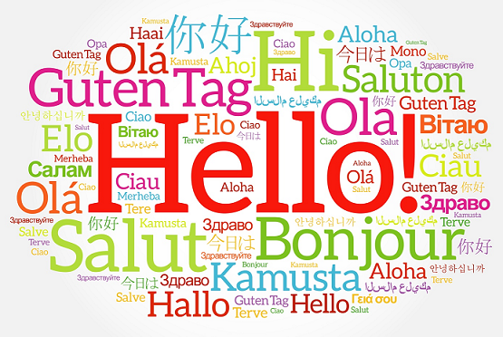 Word cloud of hello in many languages